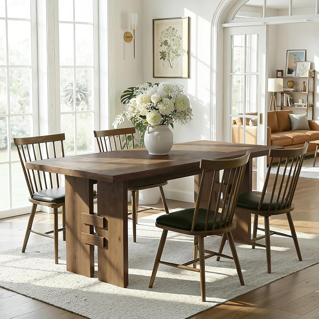 63-Inch Dining Table for 4-6, Solid Wood Kitchen Table with Large Tabletop and Heavy Duty Legs, Rectangular Farmhouse