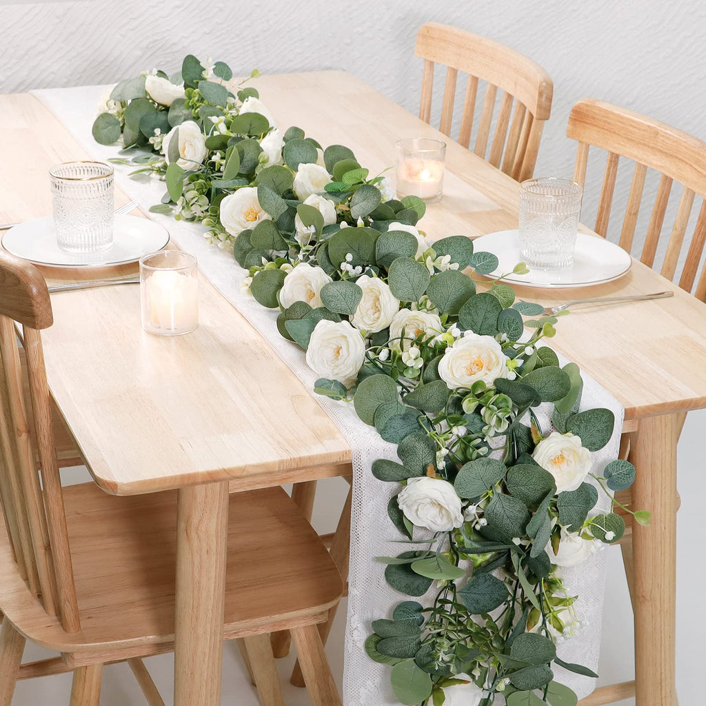 2 Pack 13FT Artificial Eucalyptus Flower Garland with White Roses