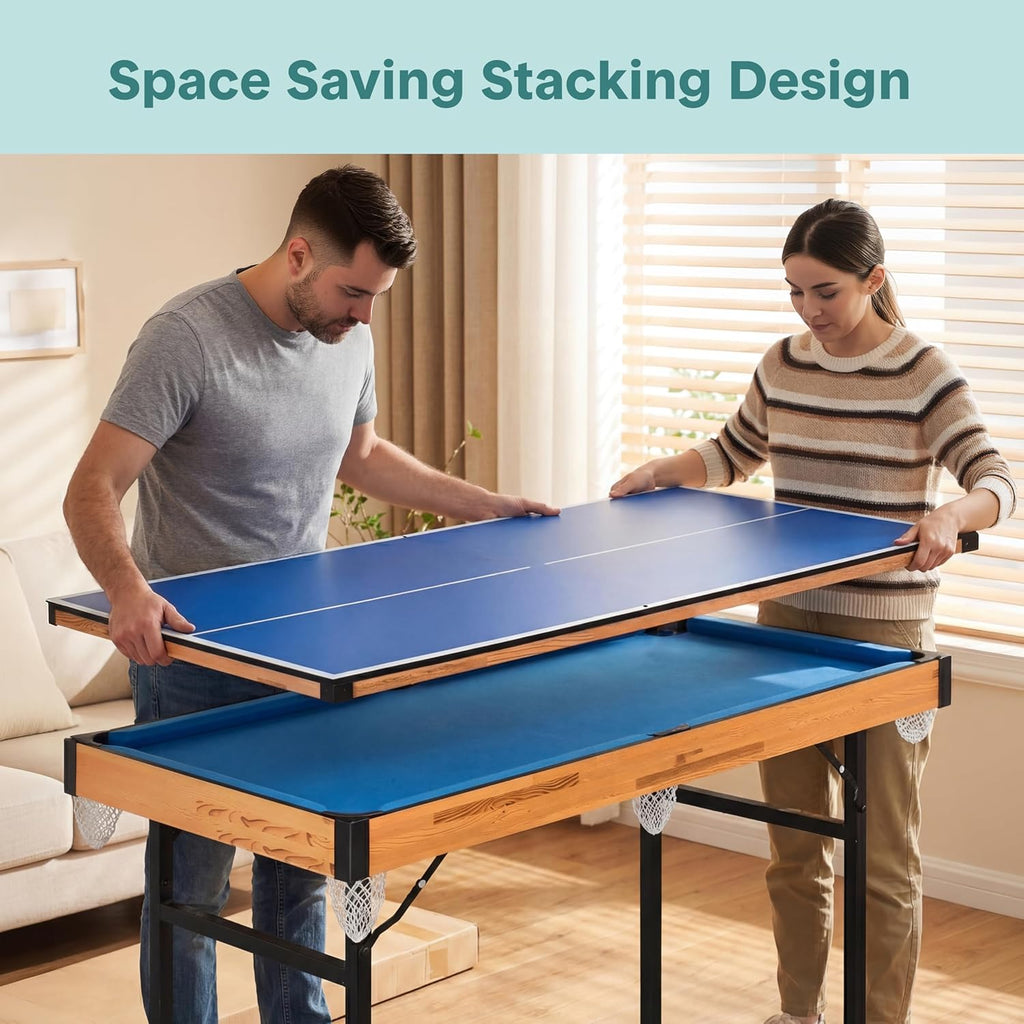 4 in 1 Multi Game Table, 4'x2' Folding Portable Sports Arcade Games with Accessories, Ping Pong, Air Hockey, Pool