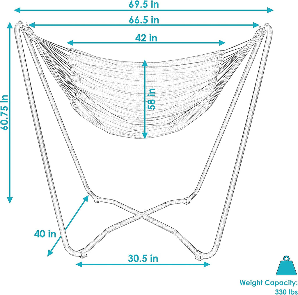 Hanging Hammock Chair with Stand, Beach Oasis | Space-Saving, Indoor or Outdoor Use, 330-Pound Capacity