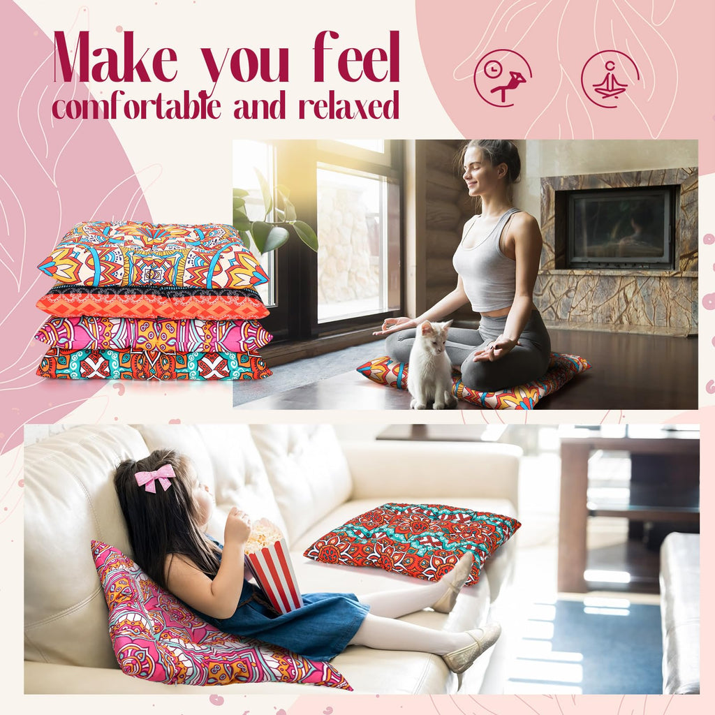 4 Pack 22 Inch Large Boho Floor Pillows Cushions Square