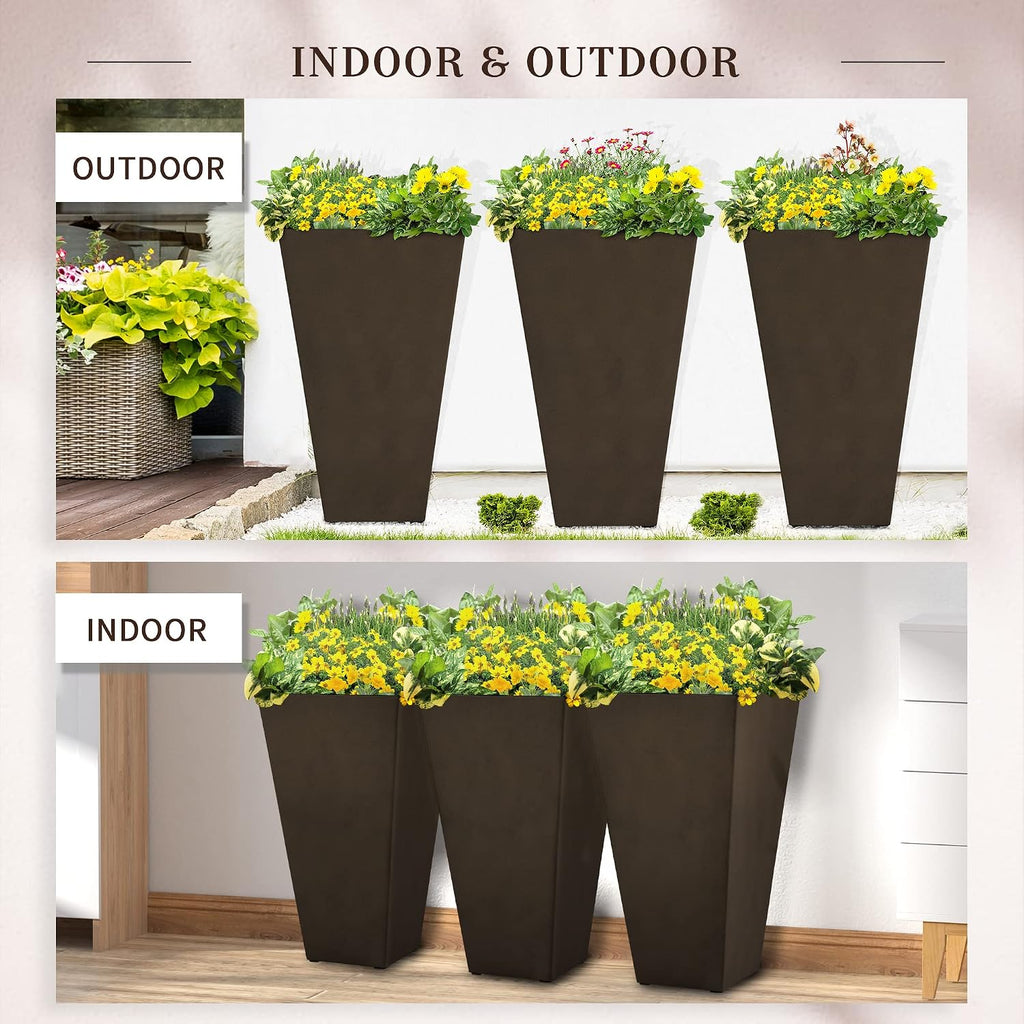 Set of 3 Tall Planters for Outdoor Plants, 28'' Modern Large Outdoor Planters with Drainage,Planter Pots Front Porch