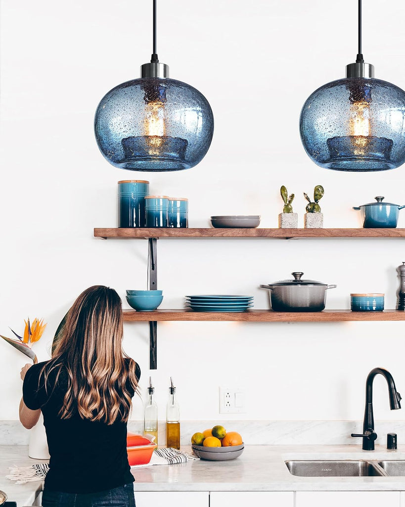 Glass Pendant Lights Kitchen Island Modern Farmhouse Blue Ceiling Hanging Light Fixtures Globe Over Table Sink Foyer