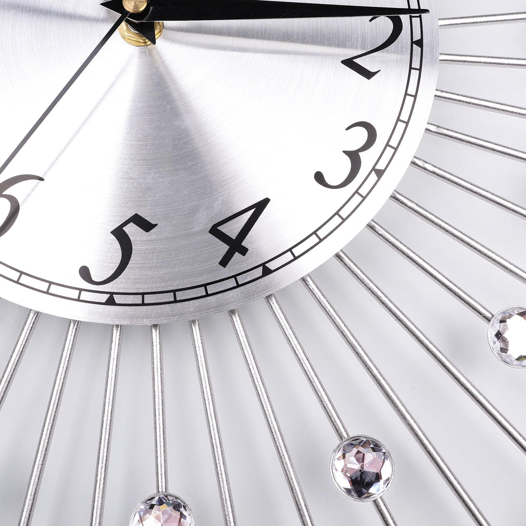 23 Inch Large Metal Silver Bling Crystal Wall Clock Decorative