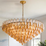 37" Extra Large Chandelier, 14-Light Gold Modern Round Chandelier for Living Room, Tiered Smoke Blown Glass Brass Chandeliers, Hanging Light Fixture for Bedroom, Dining Room, Foyer, Entryway A118-B0DQLHDP4D