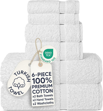Luxury Spa and Hotel Quality Premium Turkish Cotton 6-Piece Towel Set (2 x Bath Towels, 2 x Hand Towels, 2 x
