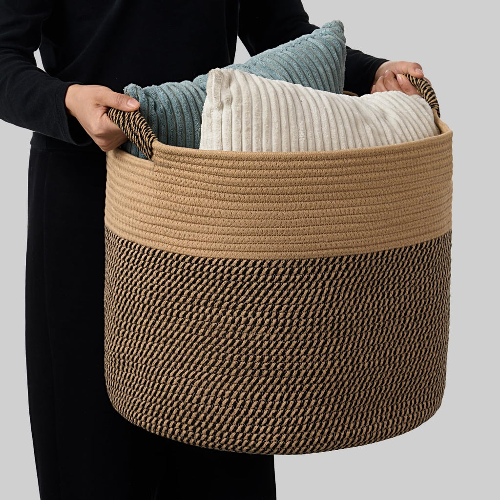 Blanket Basket, Woven Rope Storage Basket