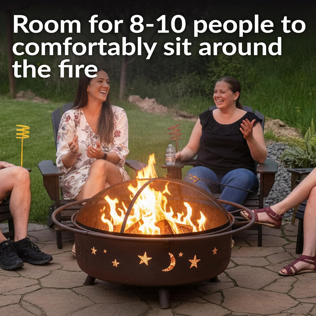 Cosmic 42-Inch Large Outdoor Fire Pit - Heavy-Duty Round Wood-Burning Steel Firepit