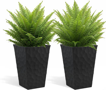 Stone Tapered Planter Set of 2, Tall 26.4‐Inch Resin Outdoor Flower Pots with Stone‐Look Finish and 12.2‐Gallon