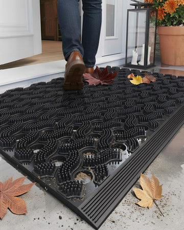Super Heavyweight TPE Welcome Mat Outdoor, 17"x29" Black | Stormproof, Eco-Friendly Materials Odor-Free Door Mat
