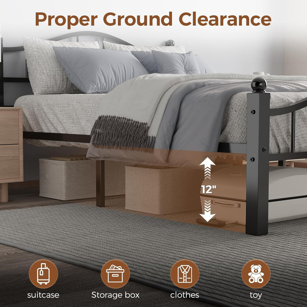 Full Bed Frames with Headboard, Noise-Free Design & Underbed Storage Heavy Duty Metal Bed Frames No Box Spring