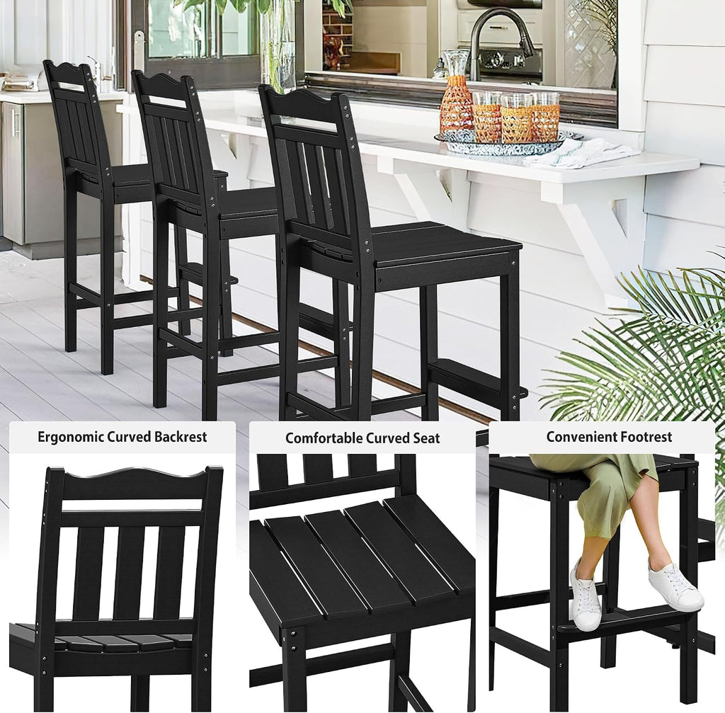 Outdoor Bar Stools Set of 2, HDPE 44 Inch Tall Adirondack Chairs Bar Chairs, Weather Resistance Bar Height Chair
