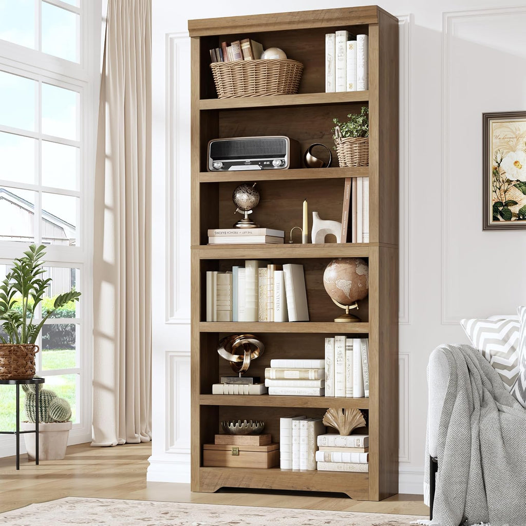 6 Tier Bookshelf, 75" Tall Farmhouse Bookcase