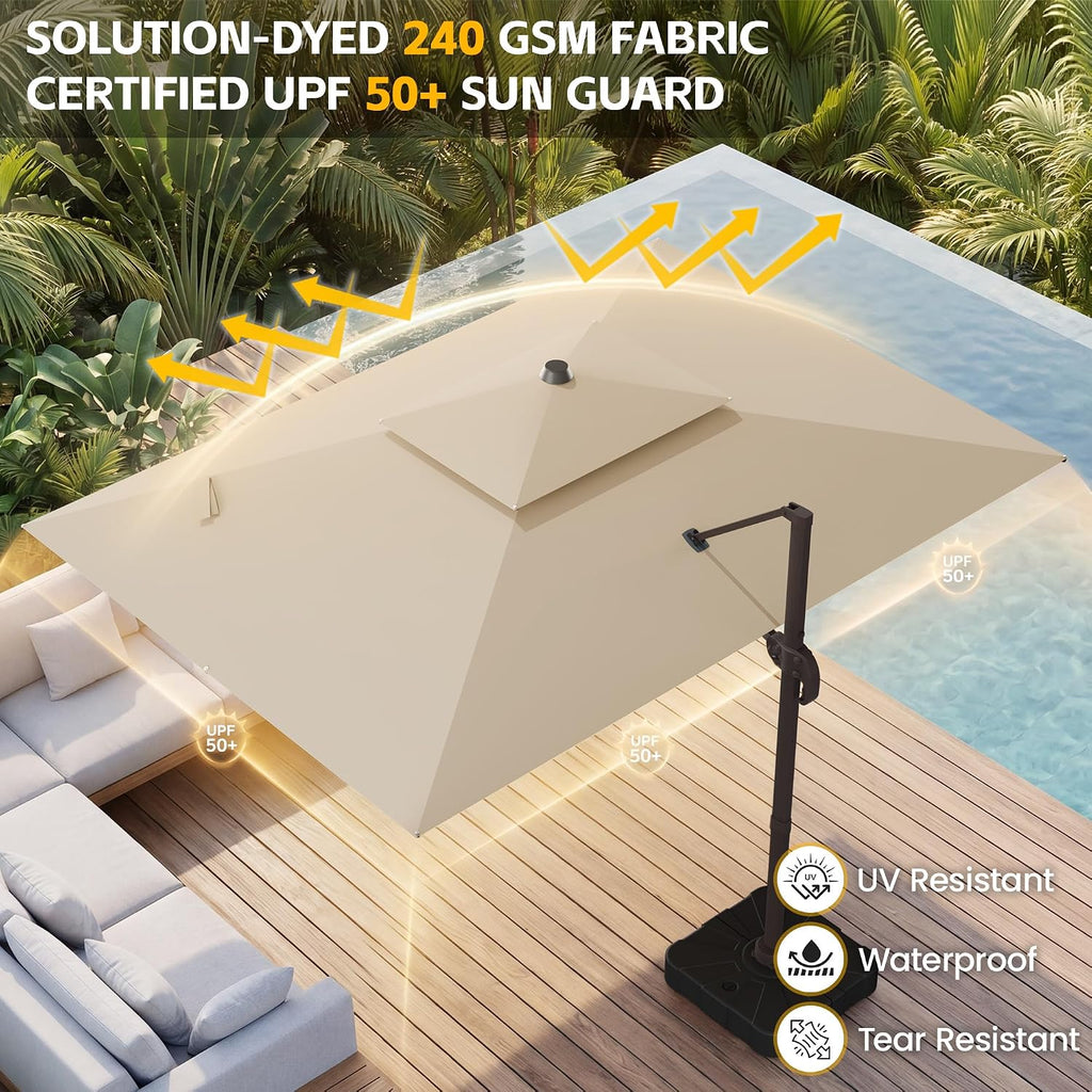 9x12 FT Patio Cantilever Umbrella (Base Not Included), Rectangular Heavy Duty Offset Umbrella for 6-8 People