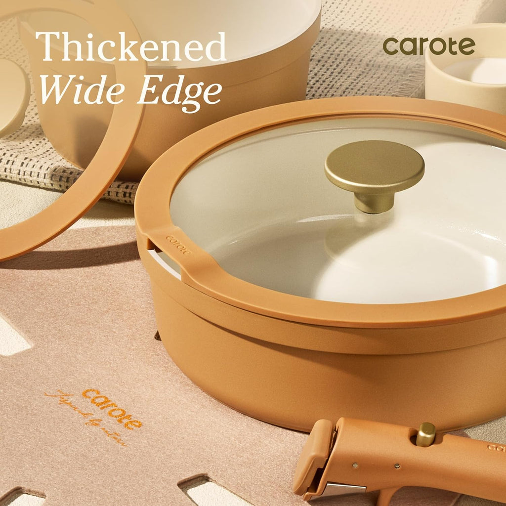 20pcs Ceramic Cookware Set with Detachable Handles, Pots and Pans Set Non Stick, RV Kitchen Cooking Pot and Pan