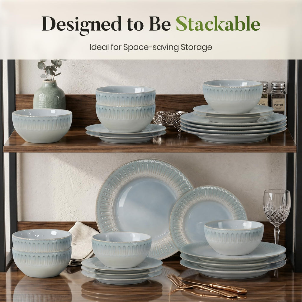 24-Piece Stoneware Dinnerware Set for 8, Blue