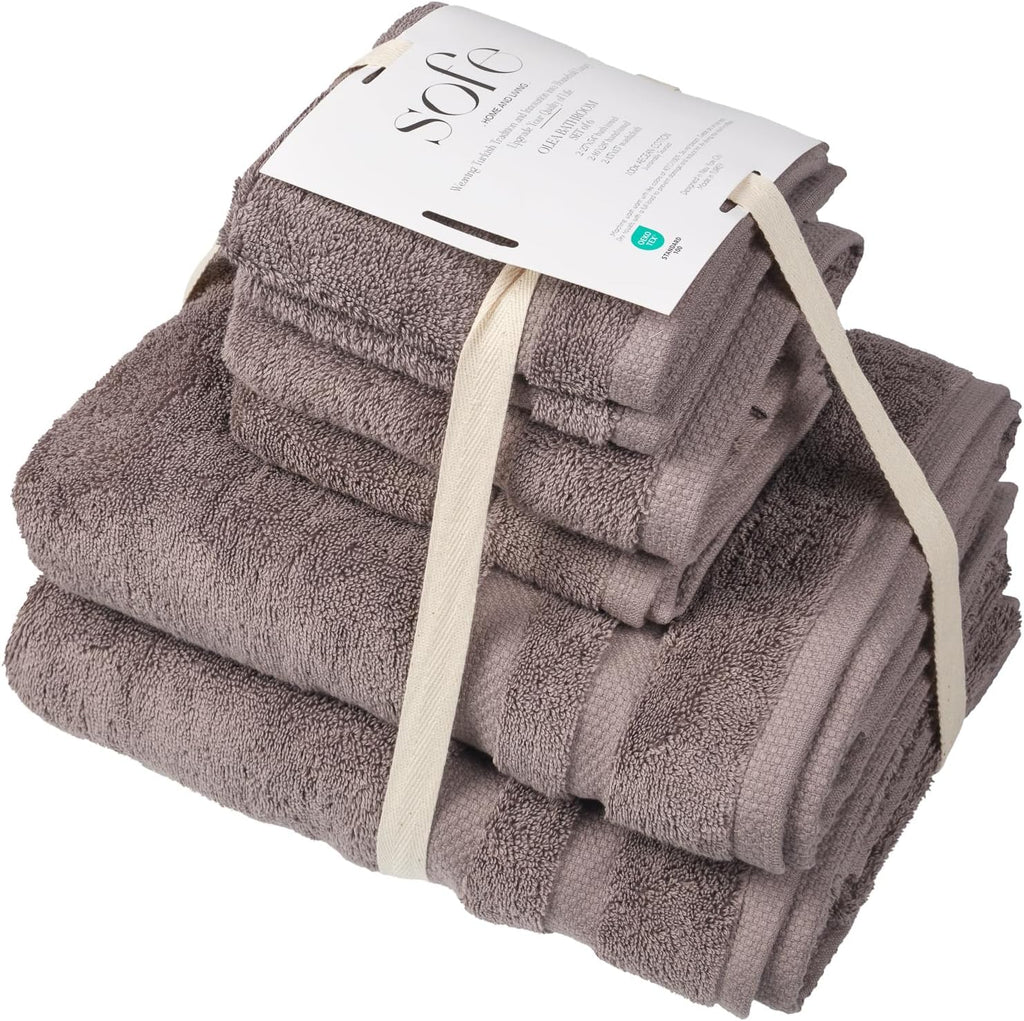 H&L | Olea Luxury Turkish Cotton Bath Towels Set of 6 : 2 Bath Towels 2 Hand Towels 2 Wash Cloths, Dark Gray | Thick