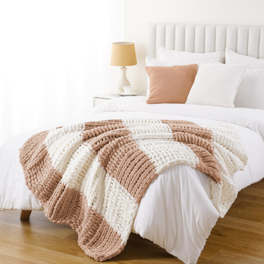 Blush White Chunky Knit Throw Blanket 50"x60"