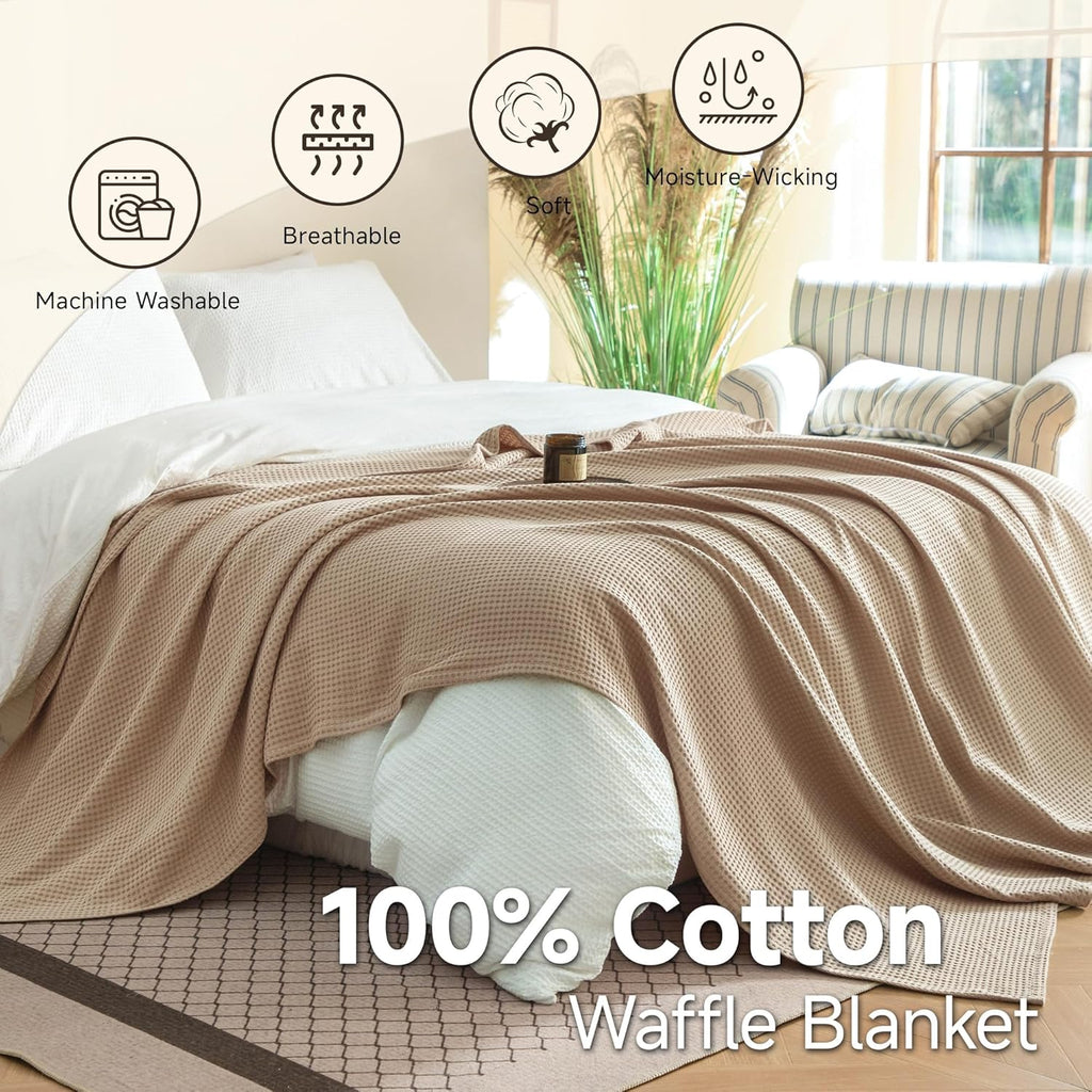100% Cotton Waffle Weave Throw Blanket, Soft Lightweight Breathable Cozy Blankets, 40"x50")
