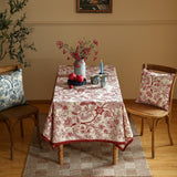 Designer French Linen Table Cloth for Rectangle Table,Red Floral Washable Indoor Tablecloth,Durable 