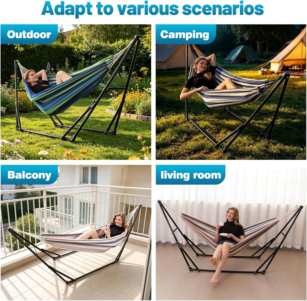 Portable Hammock with Stand for Outside or Inside,No Tree Required | 1 Minutes Tool-Free Setup | Adjustable Hammock
