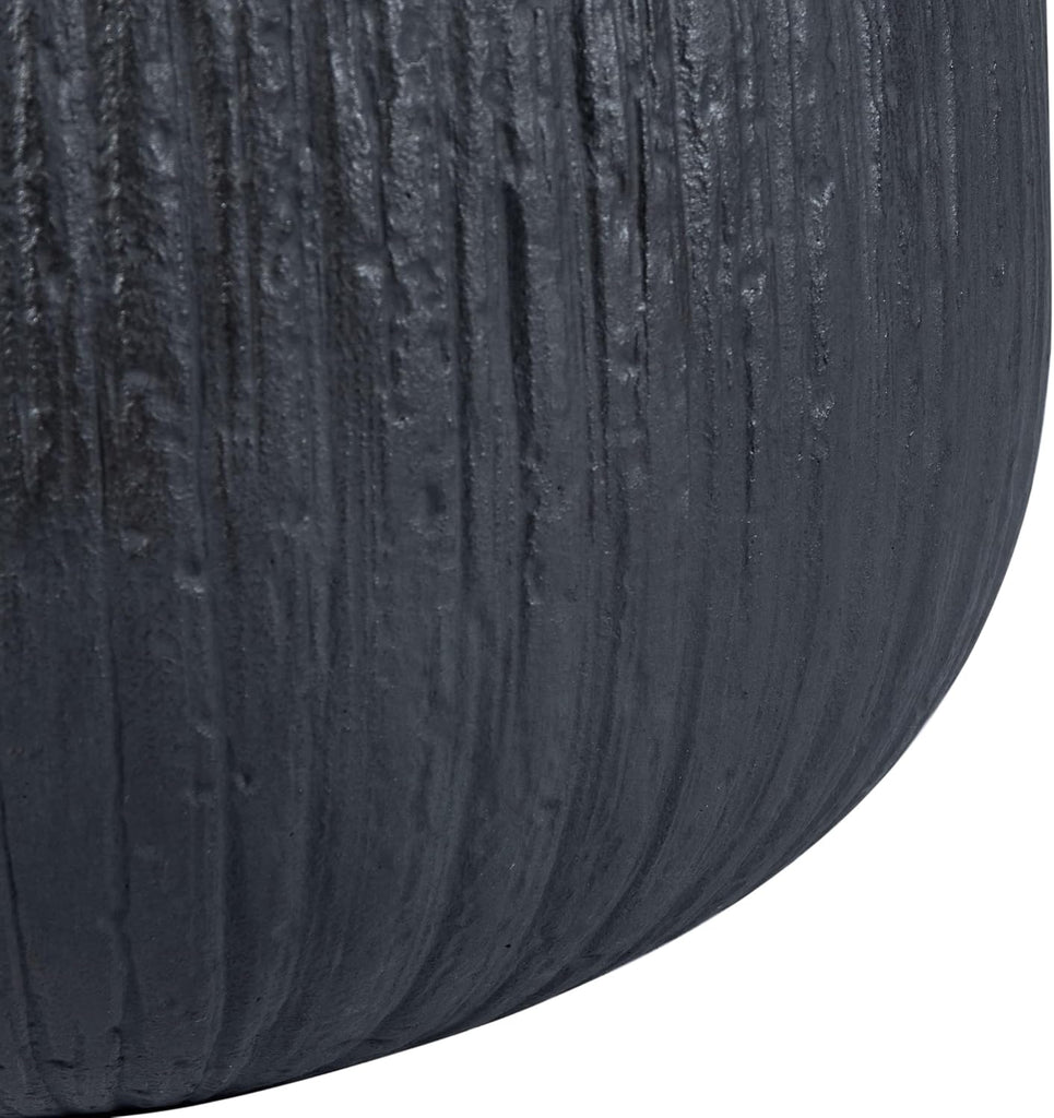 Outdoor - Francia Black Concrete Ficonstone Planter Pot with Drainage Hole, Frost Resistant Garden Planter , Deck