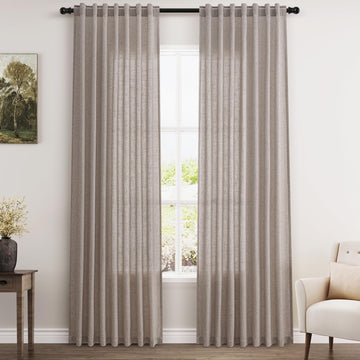 Brownish Grey Linen Curtains 84 Inches Long Back Tab Light Filtering Privacy Semi Sheer Curtains Modern Farmhouse