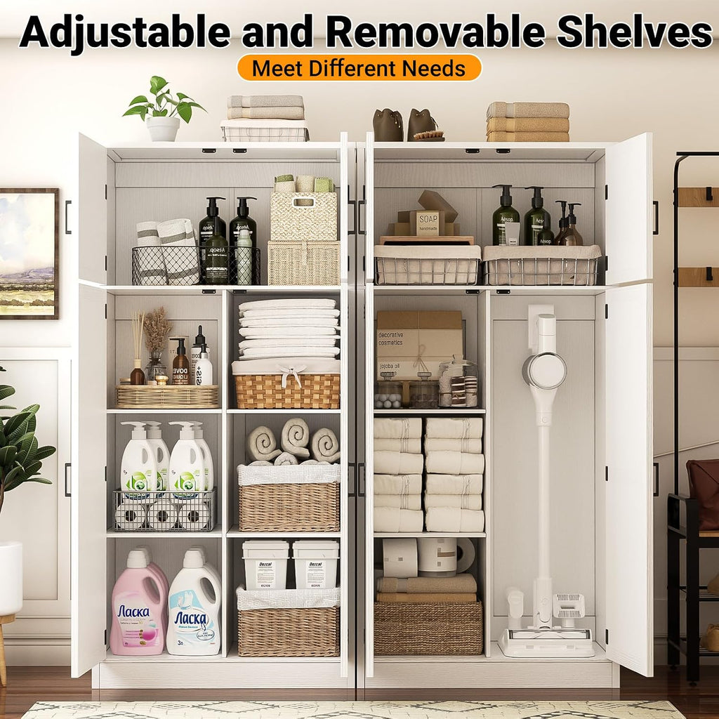 71" Tall Kitchen Pantry Storage Cabinet with Adjustable Shelves | Large Farmhouse Storage Cupboard, Barn Doors