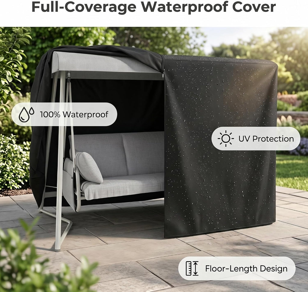 3-4 Person Oversized Outdoor Porch Swing with Adjustable Backrest Canopy,2-in-1 Swing Bed 800 lbs Capacity,Patio