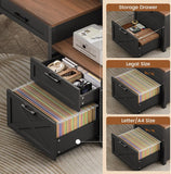 Farmhouse Home Office Desk with File Drawer & Power Outlet, Computer Desk with 4 Drawer, Storage Shelves
