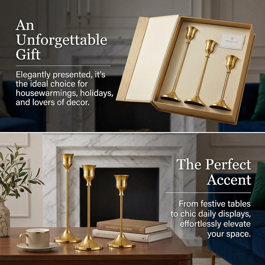 Brass Gold Candle Holders Rustproof Taper Candlestick Holders for Holiday Party Table Centerpiece Wedding Fireplace