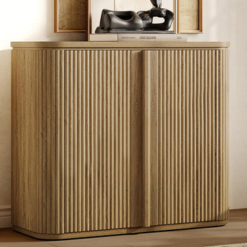 Fluted Sideboard Buffet Cabinet with Storage, Modern Credenza with Solid Wood Handle