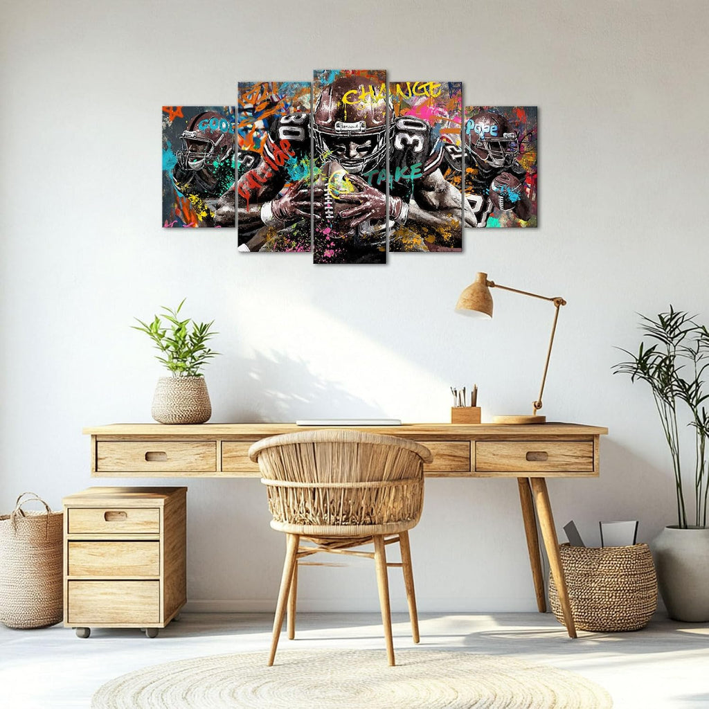 5 Pieces Graffiti American Football Wall Art Canvas Prints Sports Inspirational Athletes Pictures Artwork Large Wall