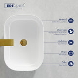Bathroom Vessel Sink, Eridanus 18" x 13" White Vessel Sink Rectangular Bathroom Sink Porcelain Ceramic Vessel Sinks