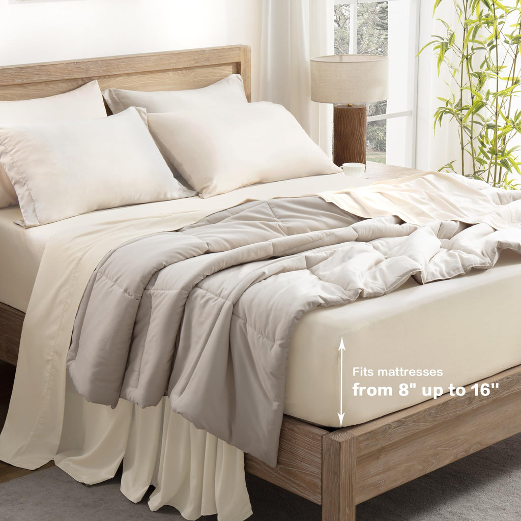 Beige Queen Sheets Set 100% Viscose Derived from Bamboo