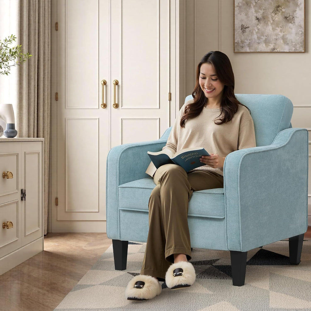 Accent Chair , Mid Century Modern Reading Chair , Upholstered Armchair with Side Pockets, Comfy Single Sofa Side
