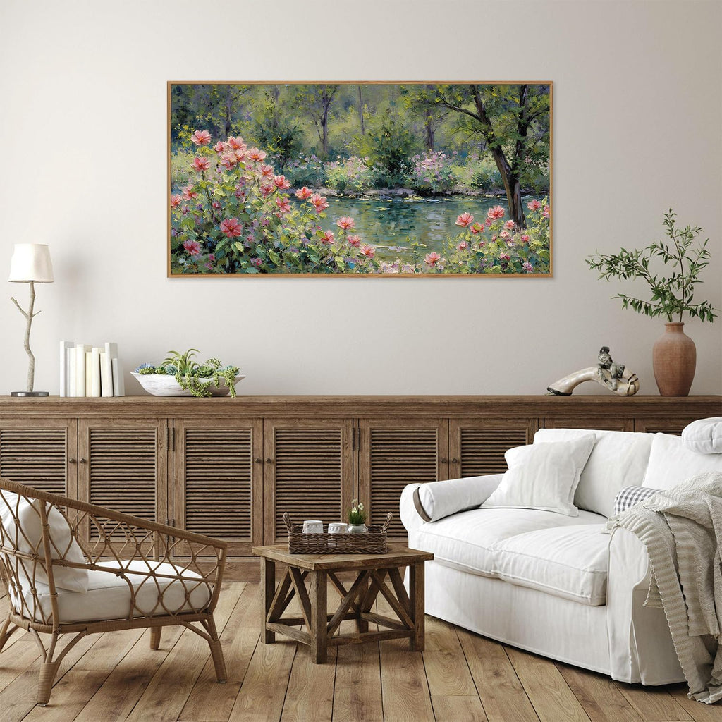 Monet Botanical Framed Canvas Wall Art, Impressionist Floral Garden Wall Decor, Vintage Pond Tree Artwork, Nature