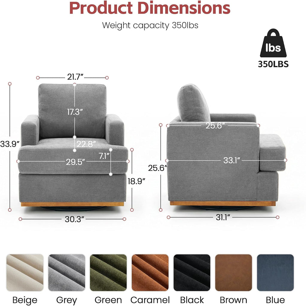 Swivel Accent Chair, 360° Swivel Square Armchairs with Deep Seat, Modern Comfy Upholstered Single Sofa Reading Chair