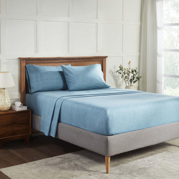 Melange Flannel Cotton Sheet Set, Ultra-Soft Textured Sheets, Modern, Farmhouse Bedding, Basics, Includes; Flat