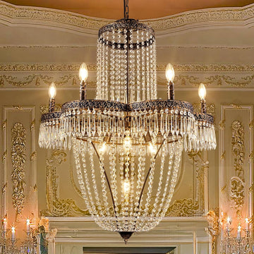 French Empire Crystal Chandelier, 30" Crystal Chandeliers for for Dining Room, Rustic Farmhouse Chandelier for Living Room, Antique Bronze Pendant Light Fixture for Bedroom, Foyer, Entryway