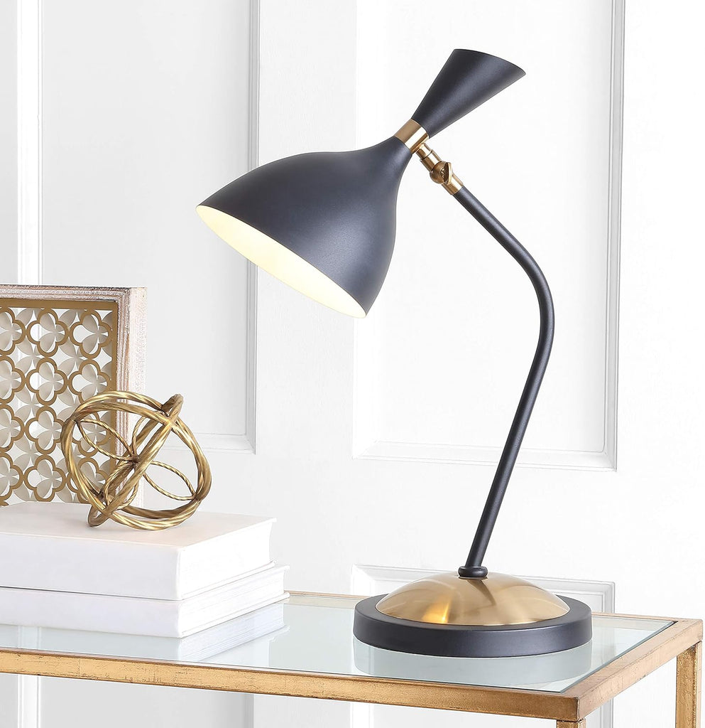 21.5" Black/Gold Retro Mid-Century LED Table Lamp, Adjustable Task Light with Black Iron Shade