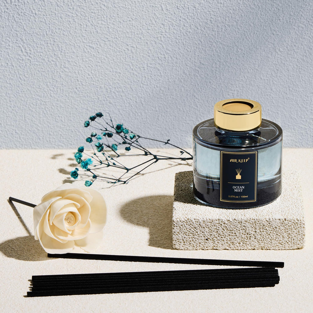 Flower Reed Diffusers Set, 5.07 oz Ocean Mist Scented Oil Diffuser with 8 Reed Sticks, Home Fragrance Diffuser Gift