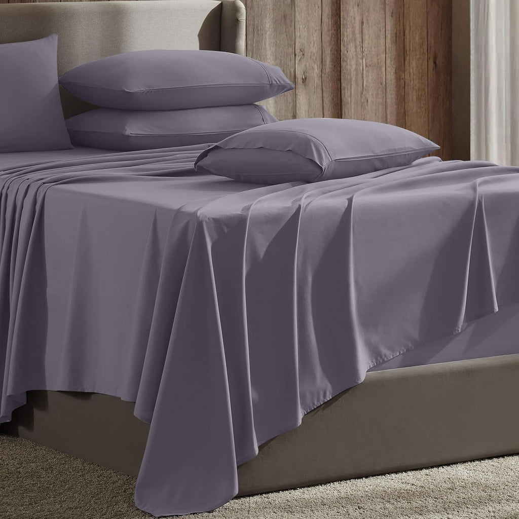 Extra Deep Pocket Sheet Sets, Luxury Soft 6 Piece Bed Sheet Set Fits Mattress 18-24 Inches - Queen, Grayish