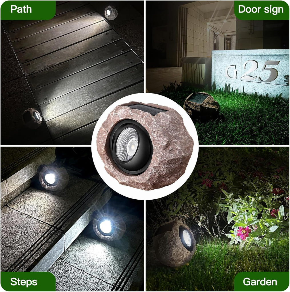 Solar Rock Lights Outdoor, 2 Pack Super Bright Solar Spot Lights Outdoor IP65 Waterproof Solar Yard Lights, Auto