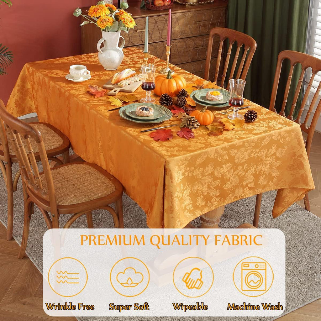 Fall Jacquard Tablecloth Rectangular 60 x 84 Inch, Amber