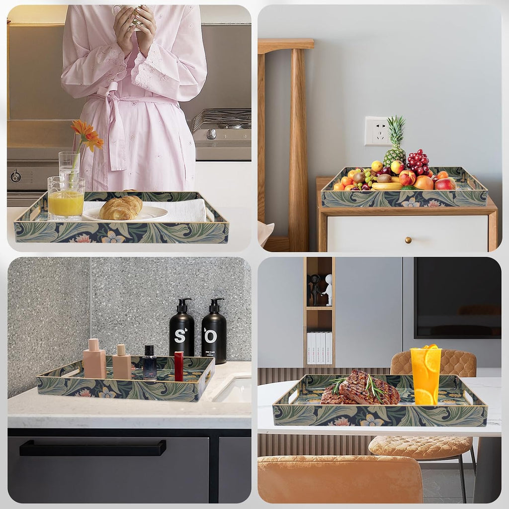 Coffee Table Trays Serving Tray with Handles, Modern Large Tray for Ottoman Coffee Table
