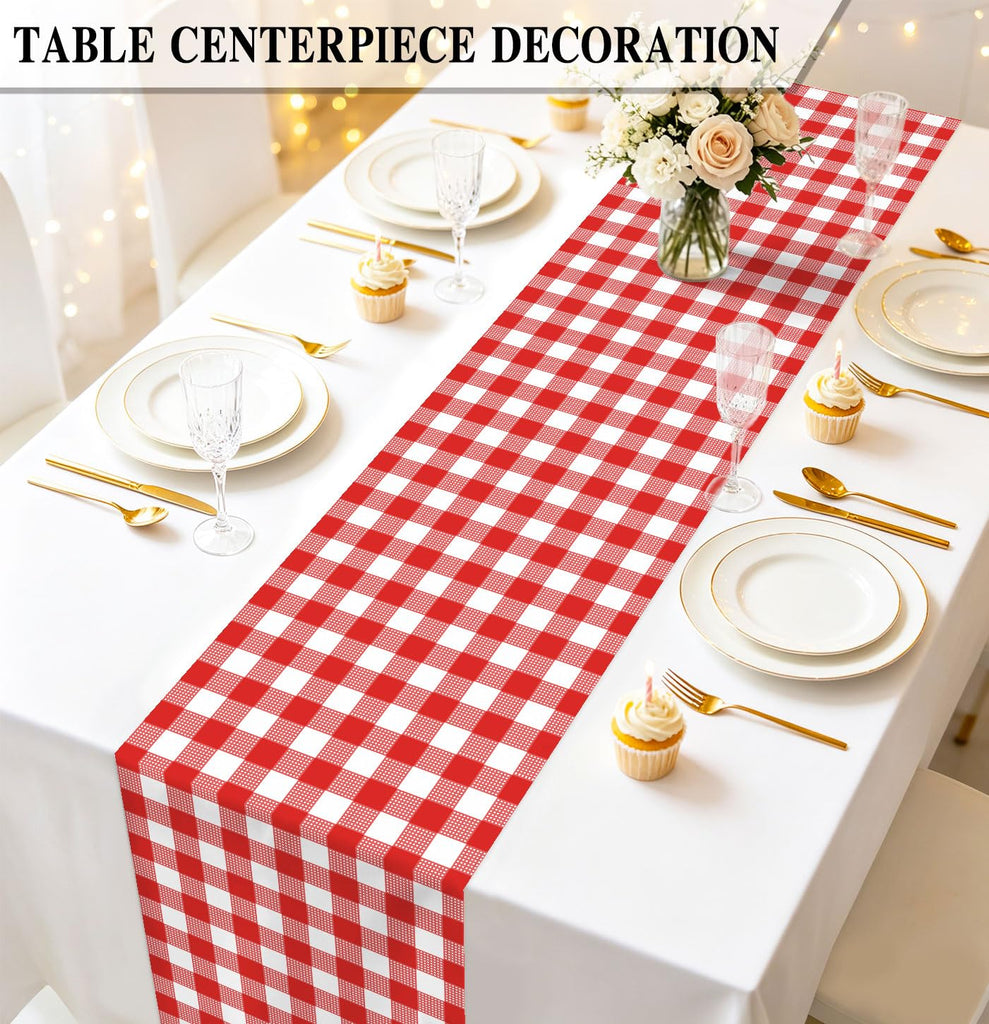12 Pcs Red Gingham Table Runner Plastic Checkered Table Runner
