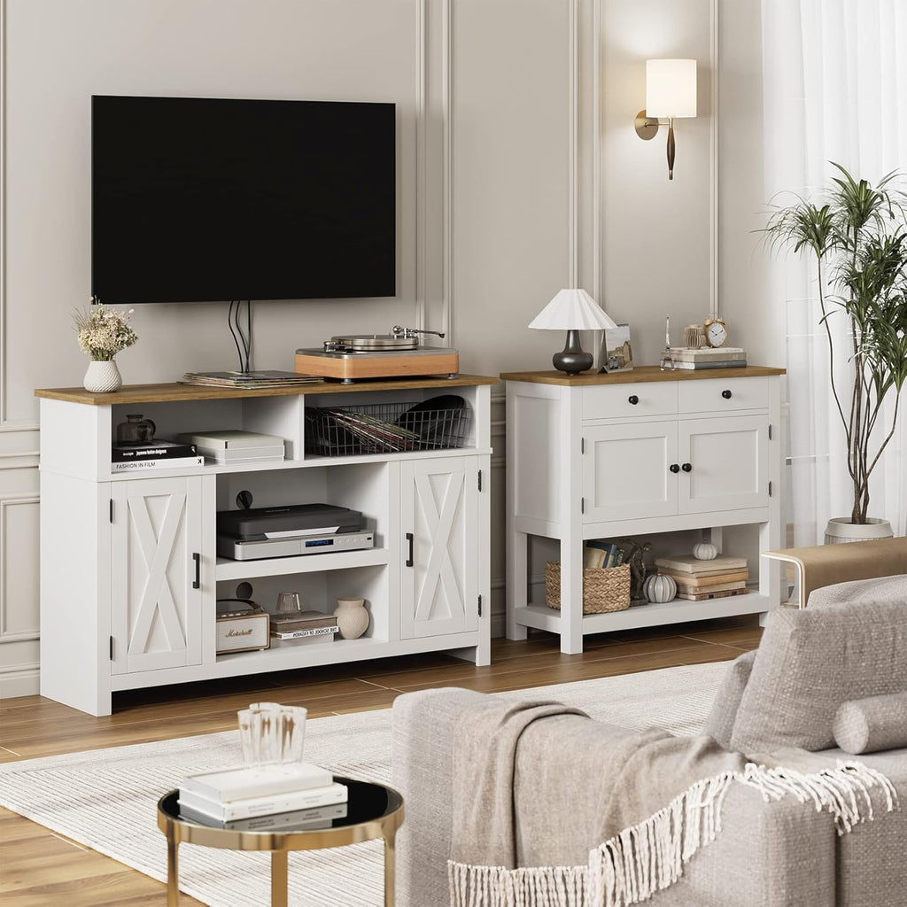 Farmhouse Console Table with 2-Door Cabinet & 2 Drawers, Coffee Bar, Entryway Table with Storage Shelf