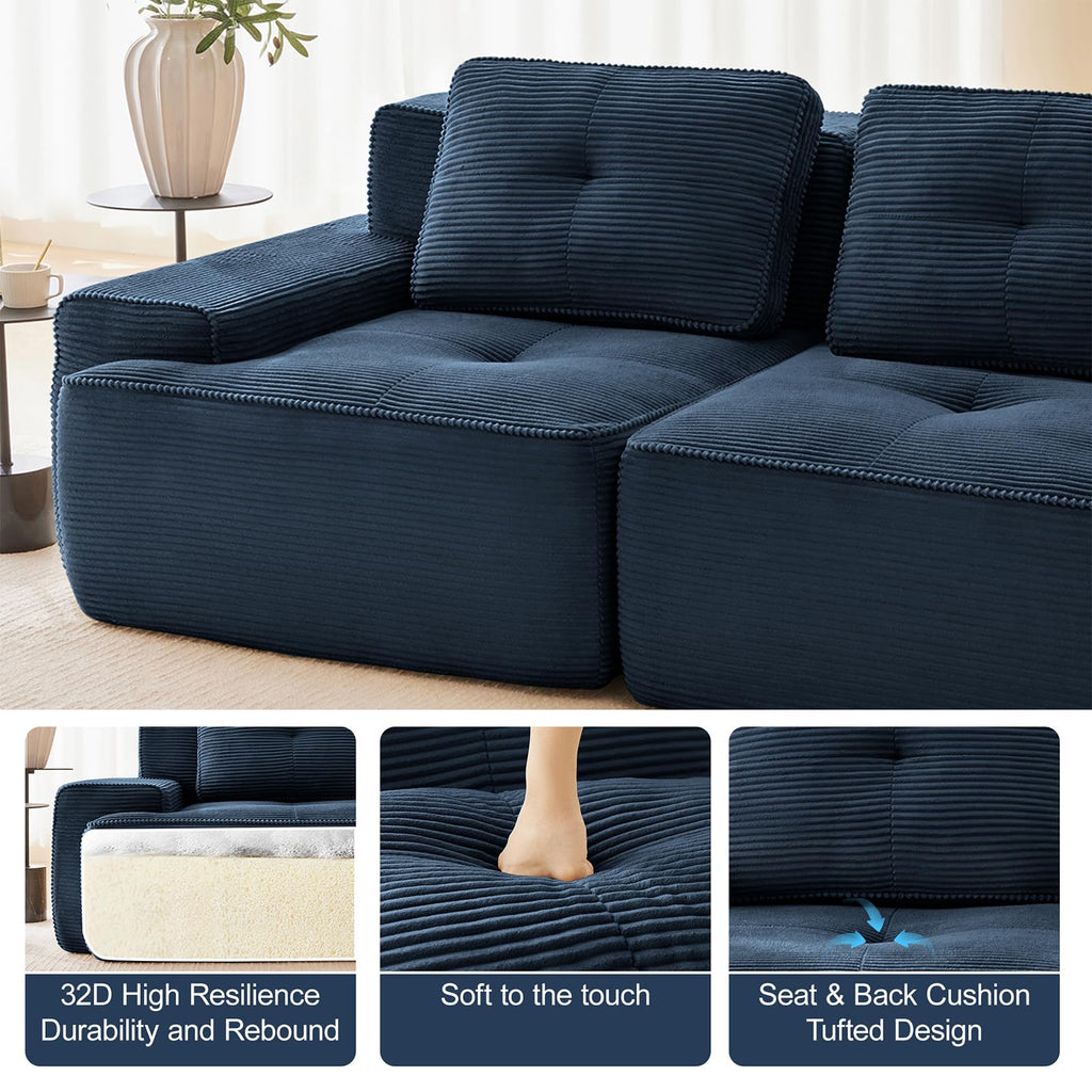 Compressed Boneless Corduroy Cloud Sectional Sofa Couches