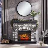 42 Inch Farmhouse Electric Fireplace TV Stand with Mantel, 23 Inch Freestanding Electric Fireplace Heater, Adjustable 3D Flame Levels and Remote Control, Light Grey